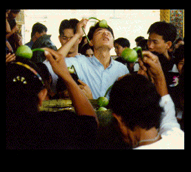 Worshippers Dropping Water On Themselves with Lotus Stems